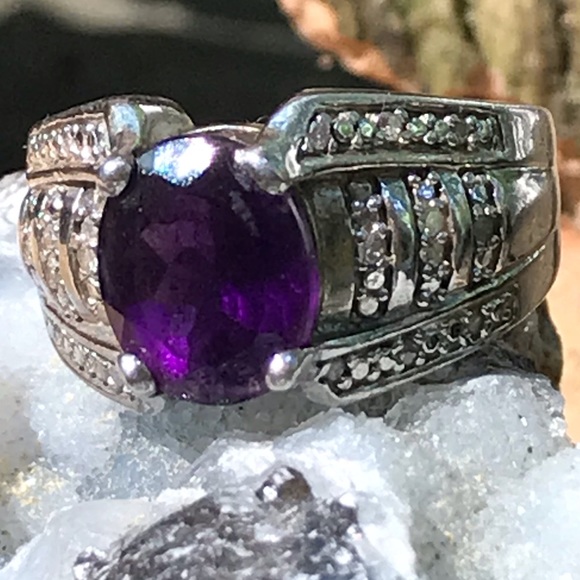 Jewelry - Vintage Amethyst Silver CZ Ring Size 5 3/4